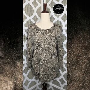 Dana Buchman Brown and Tan Animal Print 3/4 Sleeve Sweater Size MED
